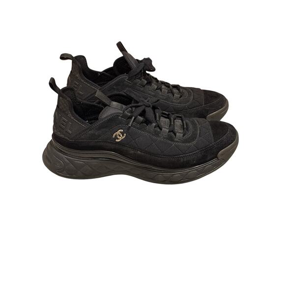 Chanel Low Top Trainer Black Suede Size 44 (10.5-11) - Picture 1 of 9